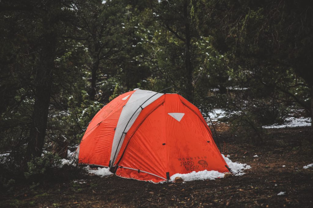 tent forest snow